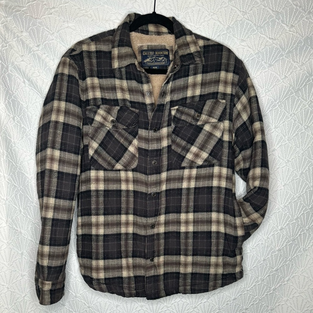 Plaid Sherpa Flannel Grizzly Mountain Men Thermal Soft Shirt